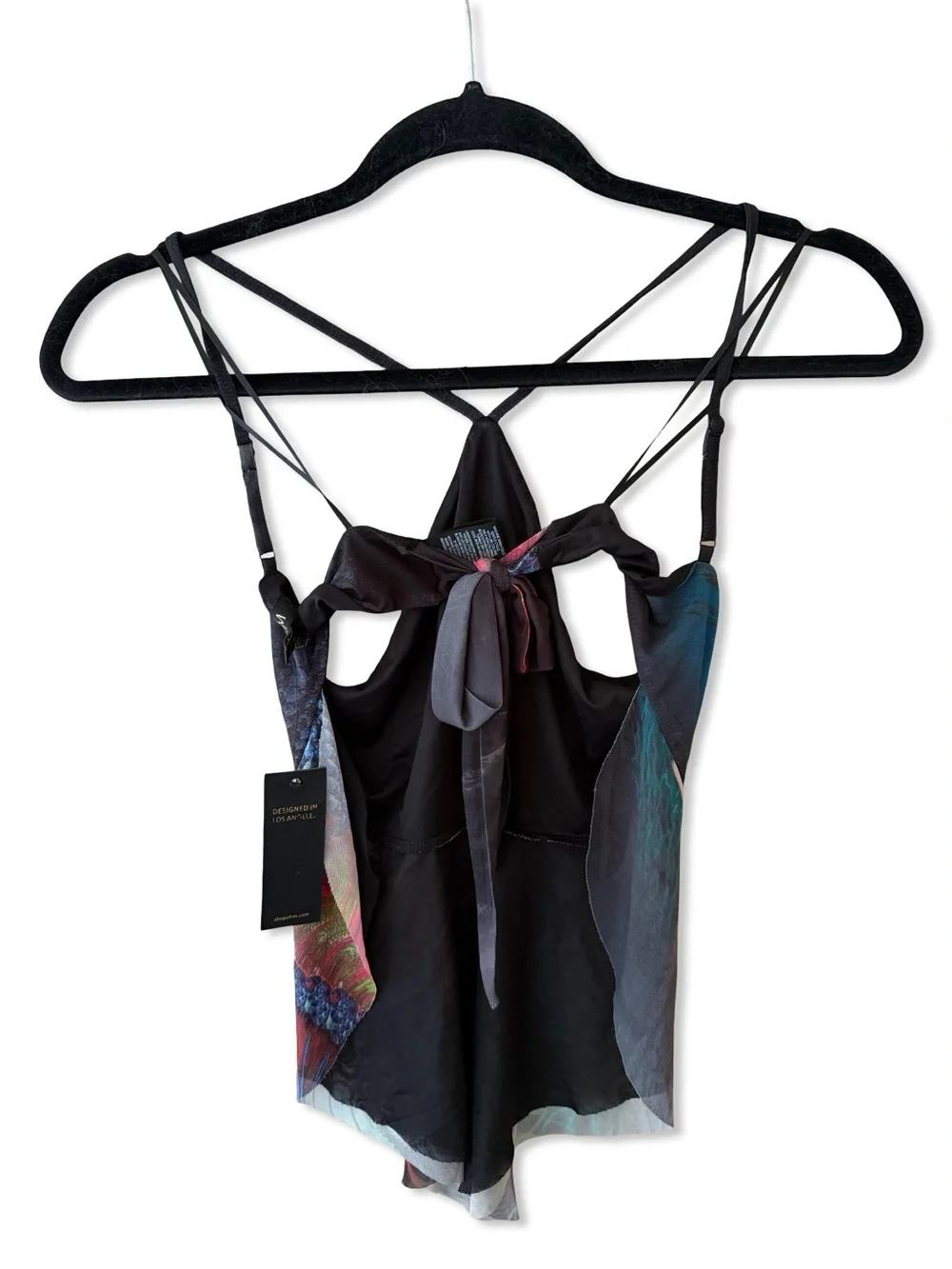 AFRM Ina Top Water Abstract Multicolor Printed Halter Crop blouse mesh Revolve M